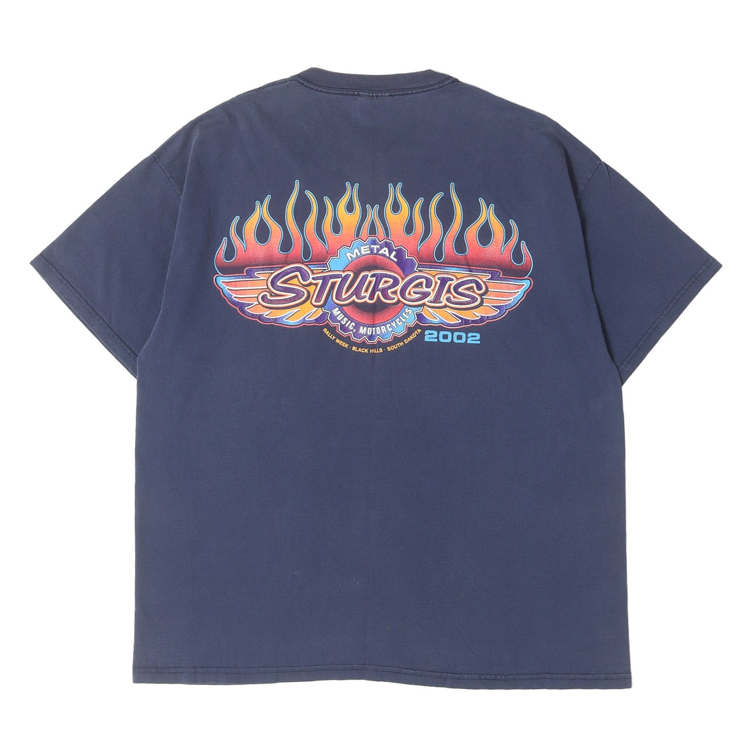 90s STURGIS 2002 フレイム エンブレム 両面プリント クルーネック Tシャツ / メキシコ製 Hanes