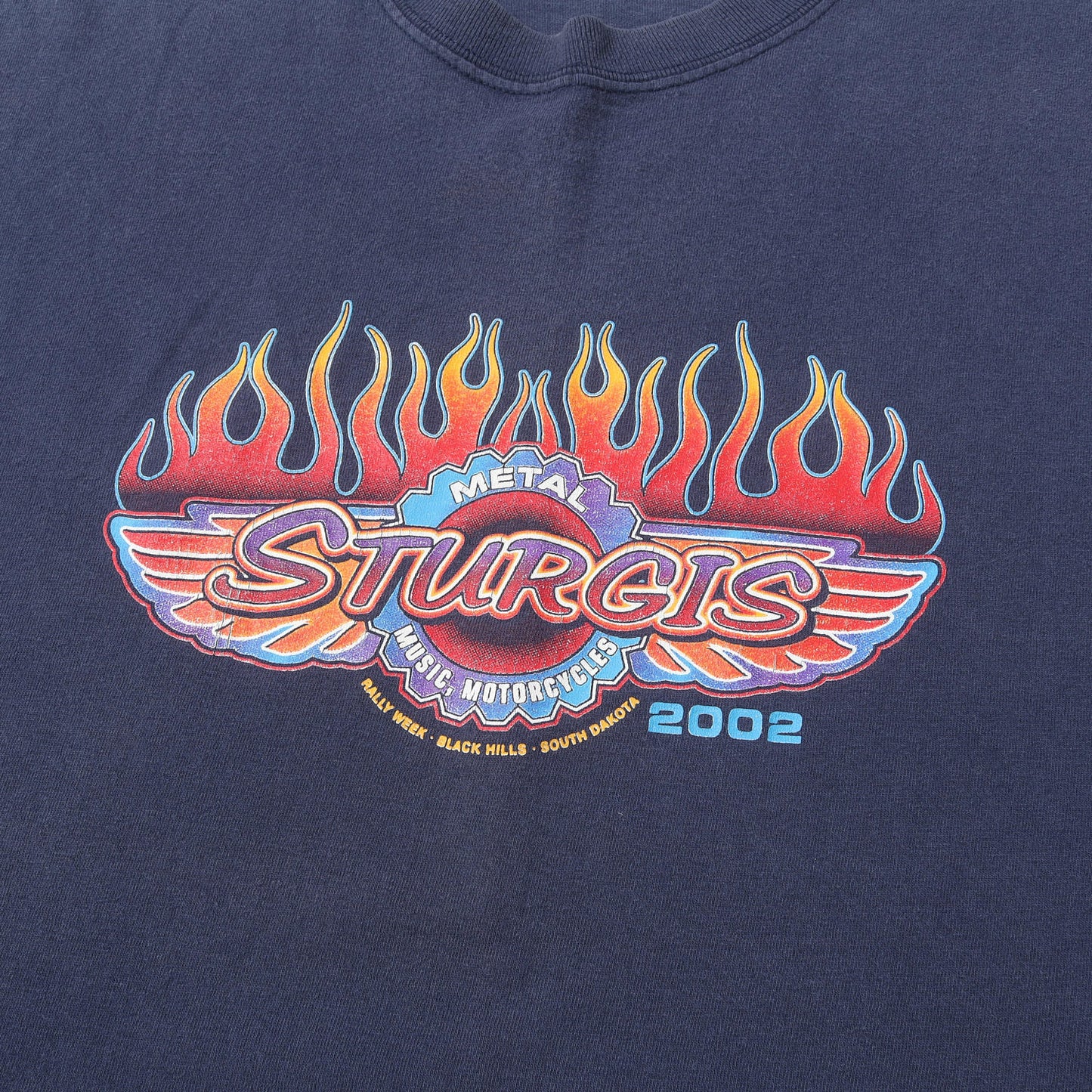 90s STURGIS 2002 フレイム エンブレム 両面プリント クルーネック Tシャツ / メキシコ製 Hanes
