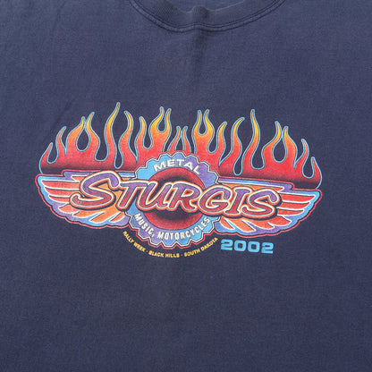 90s STURGIS 2002 フレイム エンブレム 両面プリント クルーネック Tシャツ / メキシコ製 Hanes