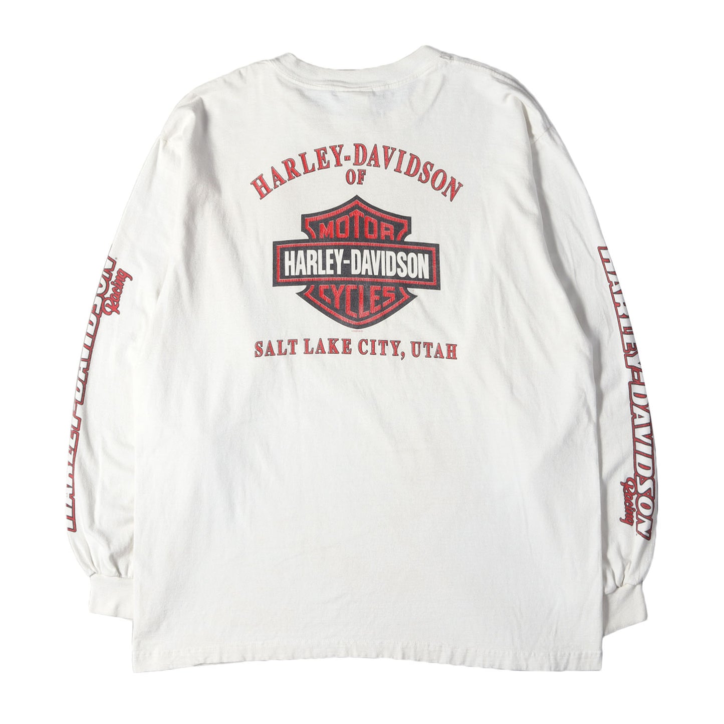 [人気モデル] 00s 4面プリント チェッカー フレイム エンブレム ロングスリーブ Tシャツ USA製