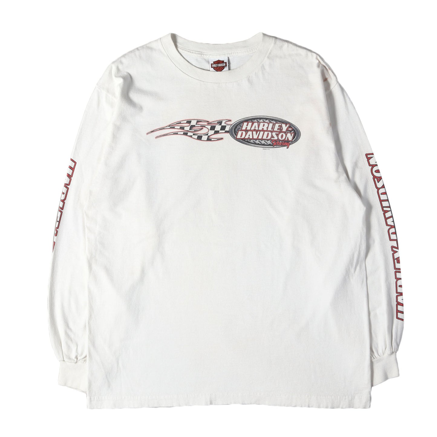 [人気モデル] 00s 4面プリント チェッカー フレイム エンブレム ロングスリーブ Tシャツ USA製