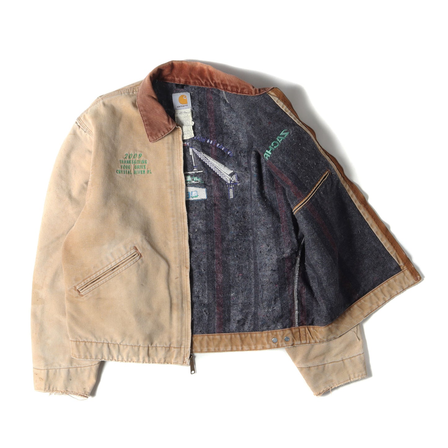 90s 企業ロゴ刺繍入り 裏ブランケット 襟コーデュロイ ブラウンダック デトロイトジャケット / 90年代 USA製