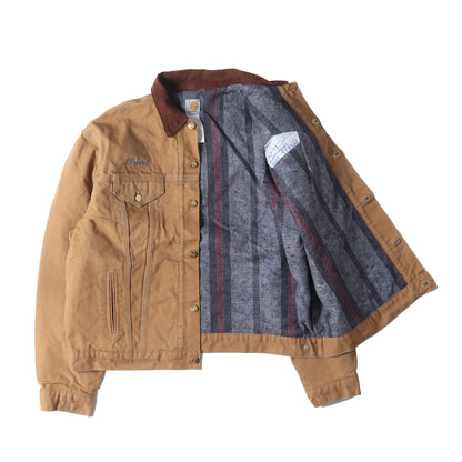 80s 企業ロゴ刺繍 裏ブランケット 襟コーデュロイ ブラウンダック トラッカージャケット / 80年代 USA製