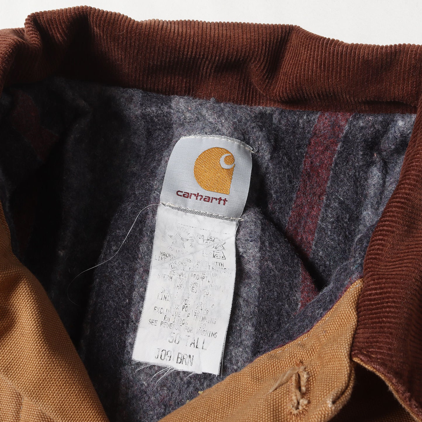 80s 企業ロゴ刺繍 裏ブランケット 襟コーデュロイ ブラウンダック トラッカージャケット / 80年代 USA製