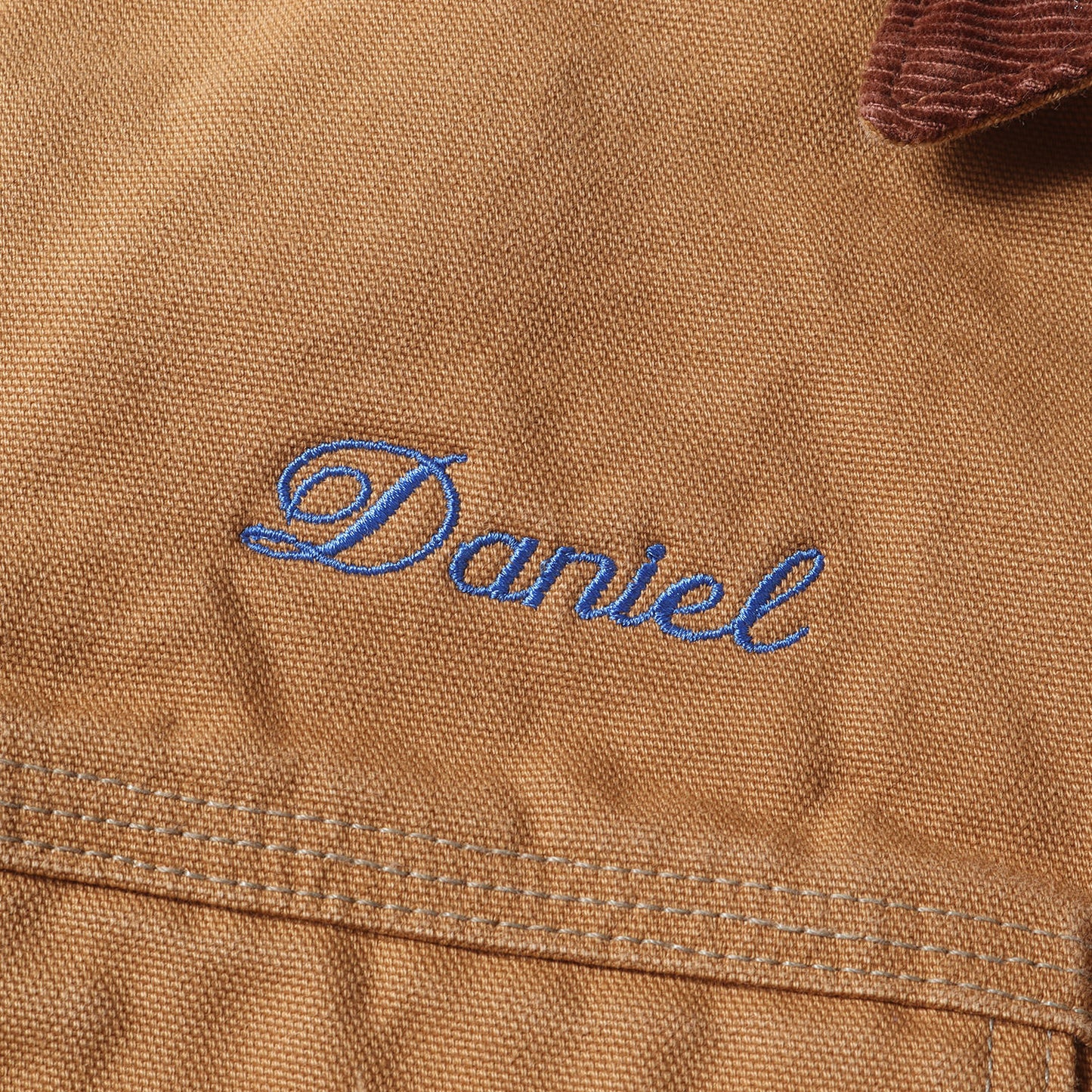 80s 企業ロゴ刺繍 裏ブランケット 襟コーデュロイ ブラウンダック トラッカージャケット / 80年代 USA製