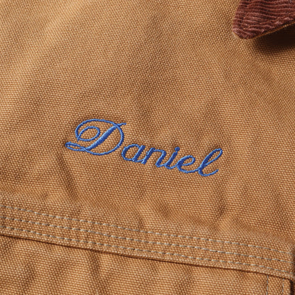 80s 企業ロゴ刺繍 裏ブランケット 襟コーデュロイ ブラウンダック トラッカージャケット / 80年代 USA製