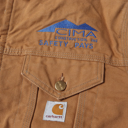 80s 企業ロゴ刺繍 裏ブランケット 襟コーデュロイ ブラウンダック トラッカージャケット / 80年代 USA製