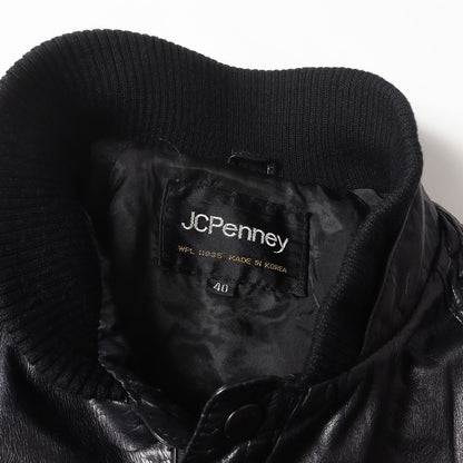 70s - 80s ニットリブ カウレザー ブルゾン / KOREA製 JC Penney