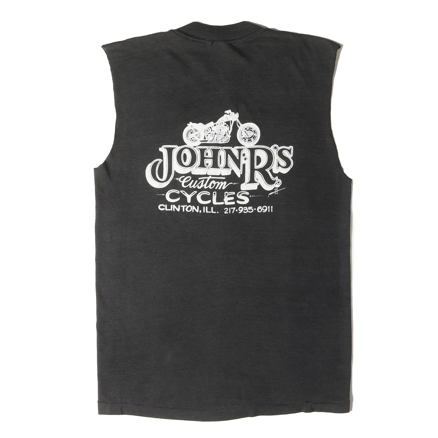 80s 3D EMBLEM バイカー ショップロゴ 両面プリント カットオフ Tシャツ / USA製 3Dエンブレム