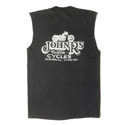 80s 3D EMBLEM バイカー ショップロゴ 両面プリント カットオフ Tシャツ / USA製 3Dエンブレム