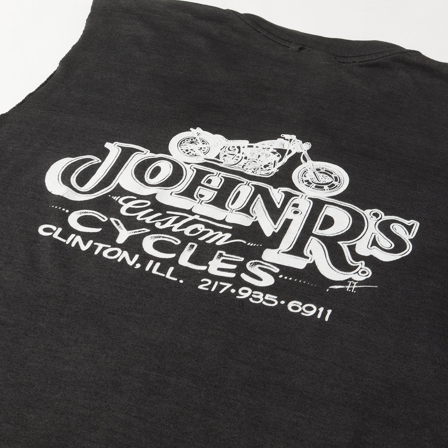 80s 3D EMBLEM バイカー ショップロゴ 両面プリント カットオフ Tシャツ / USA製 3Dエンブレム
