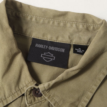 [現行モデル] エンブレム刺繍 コットン サファリ 半袖ボタンシャツ